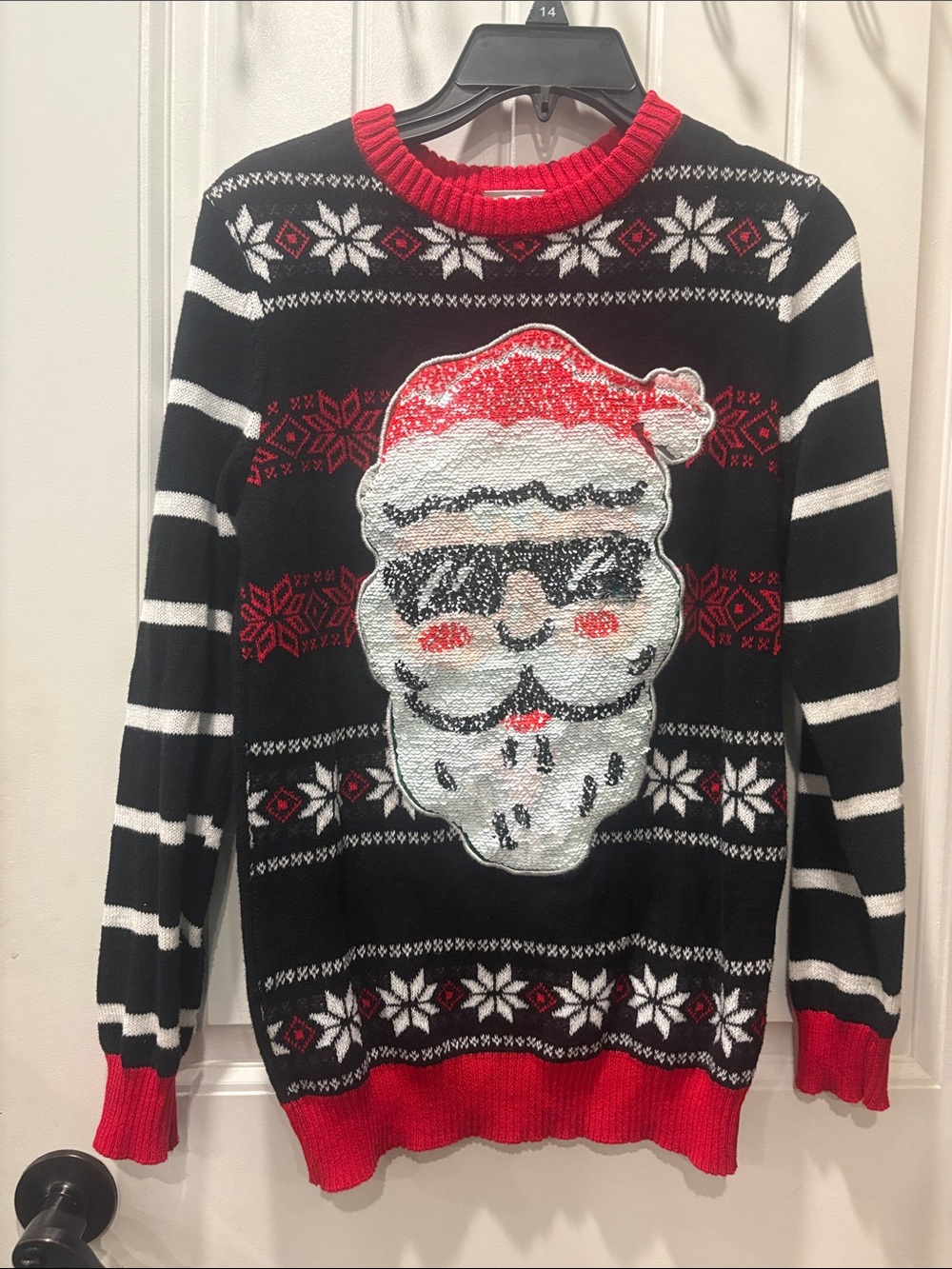 Festive children’s large reversible print holiday sweater